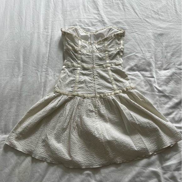 Vintage Betsey Johnson White Drop Waist Strapless Seersucker Dress 4 - Picture 2 of 3